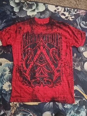 Affliction Red Short Sleeve Graphic Tee with Black Print